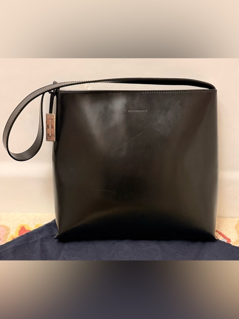 BURBERRY Vintage Rare Sleek Black Patent Leather W/ Silver Tote Shoulder Bag - Picture 3 of 16